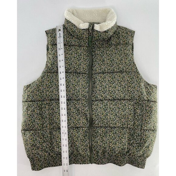 Universal Thread Womens Puffer Vest Sherpa Collar Green Micro Floral Size L - Picture 9 of 10